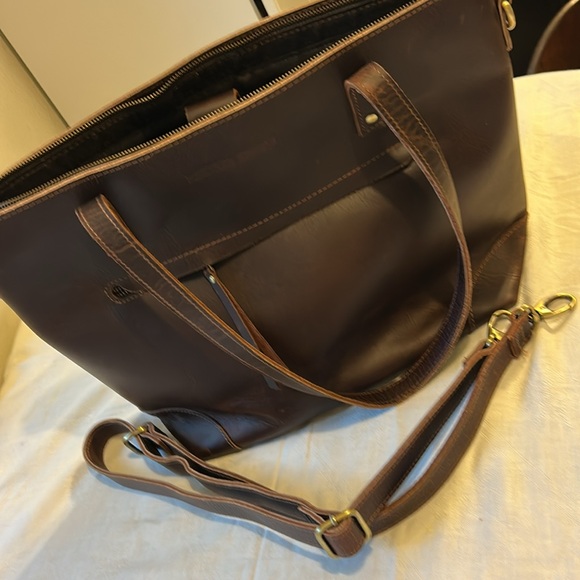 MONTANA HUDSON Eva Brown LARGE Leather Zip Tote - Picture 7 of 10